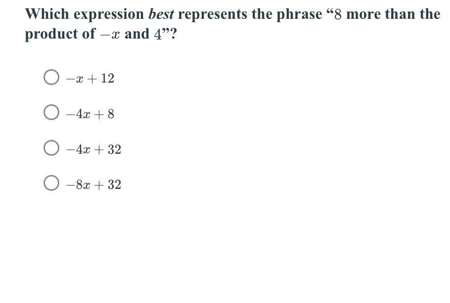 W Which expression best represents the phrase \"8