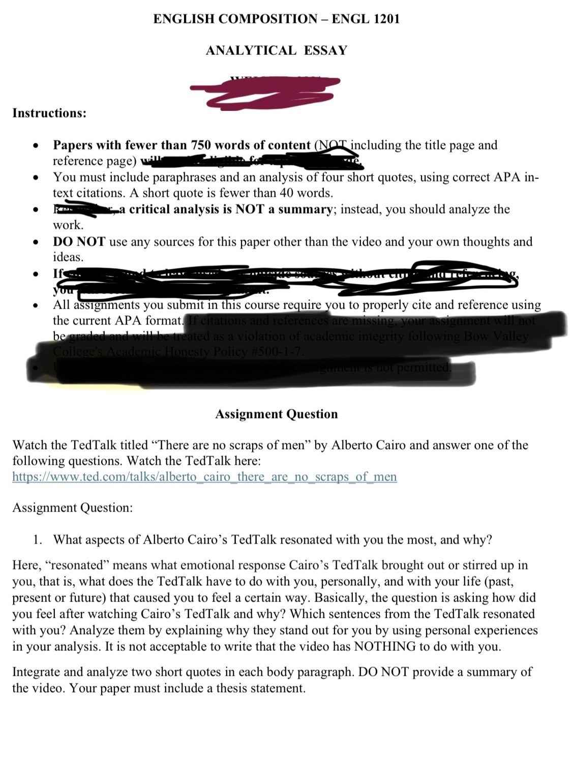 ENGLISH COMPOSITION - ENGL 1201 ANALYTICAL ESSAY
