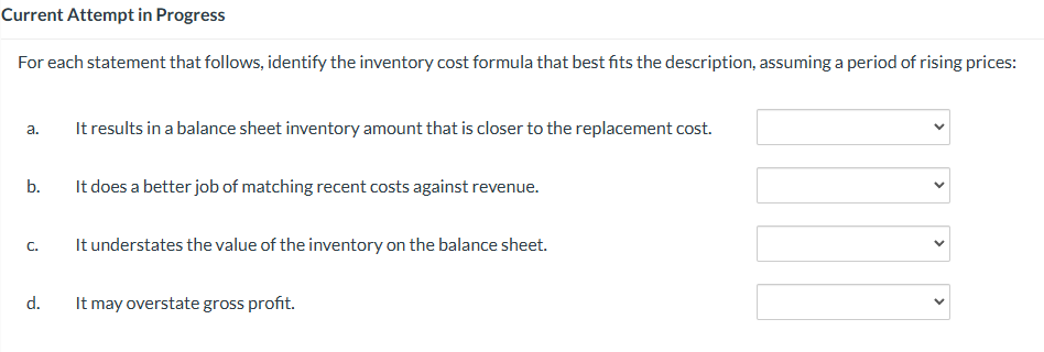 answers Current Attempt in Progress For each