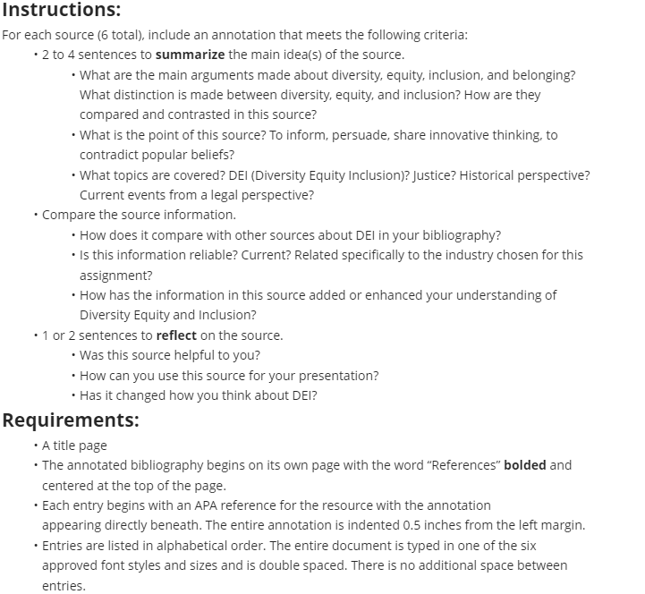 Instructions: For each source (6 total), include