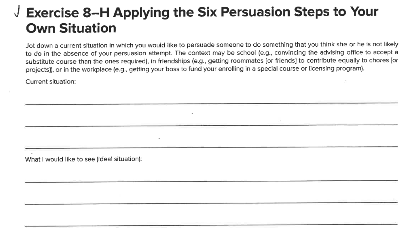 A) 35 J Exercise 8-H Applying the Six Persuasion