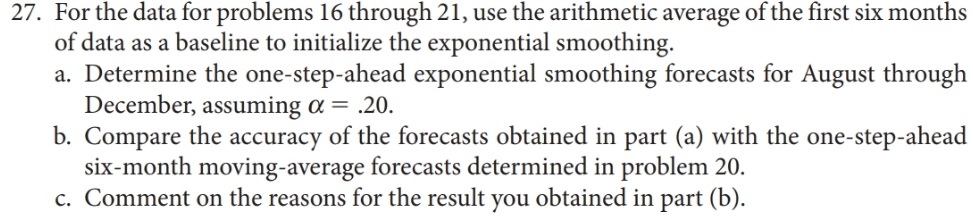 2 7 . For the data for problems 1 6 through 2 1 ,