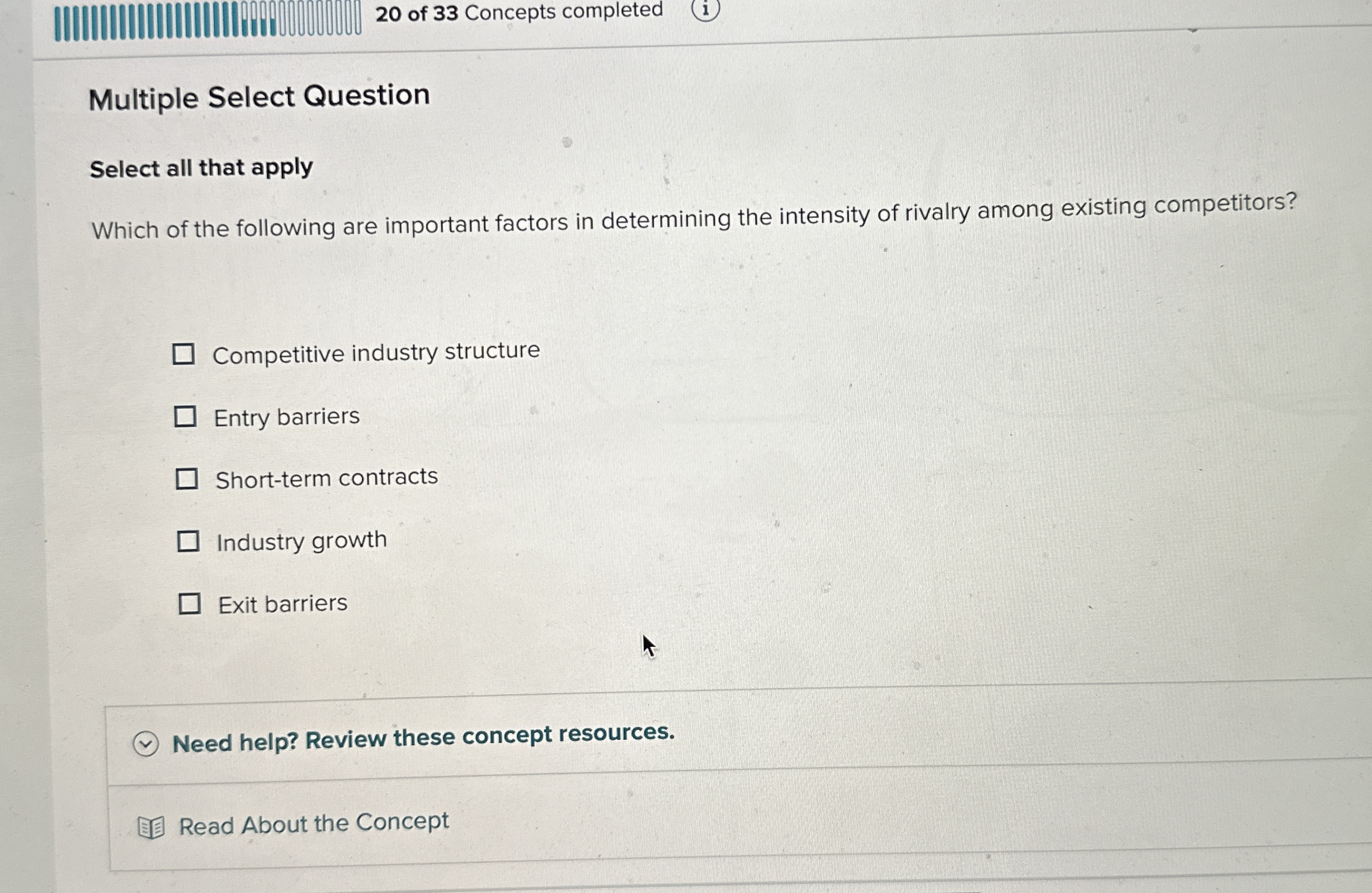 2 0 of 3 3 Concepts completed Multiple Select