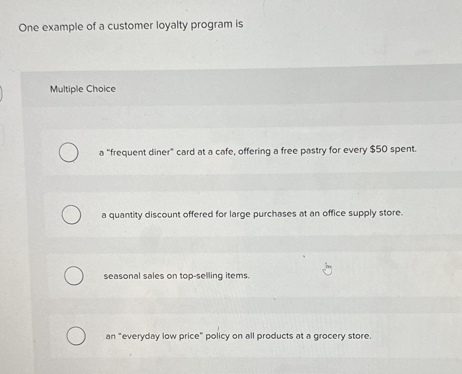 One example of a customer loyalty program is