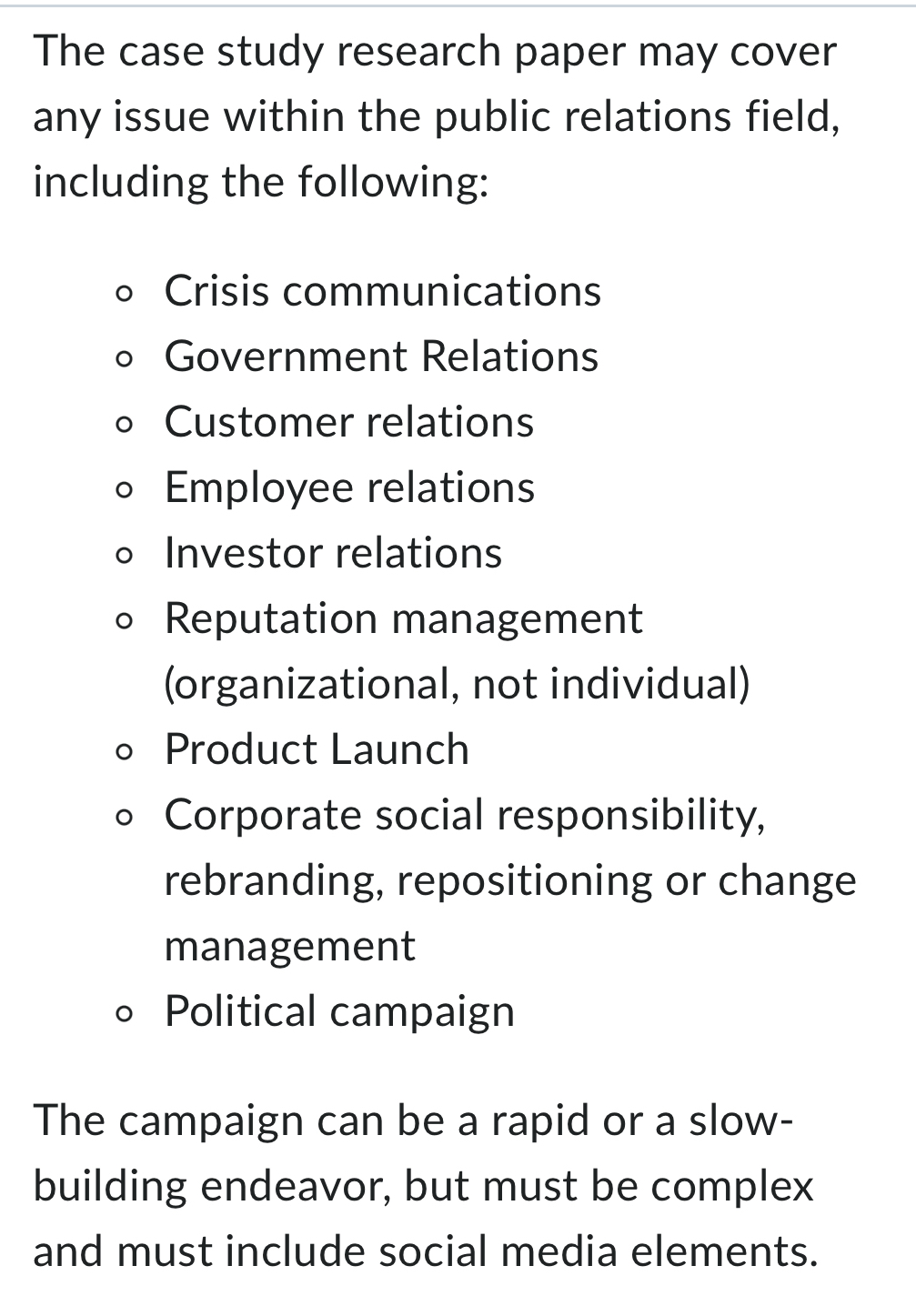 The case study research paper may cover any issue