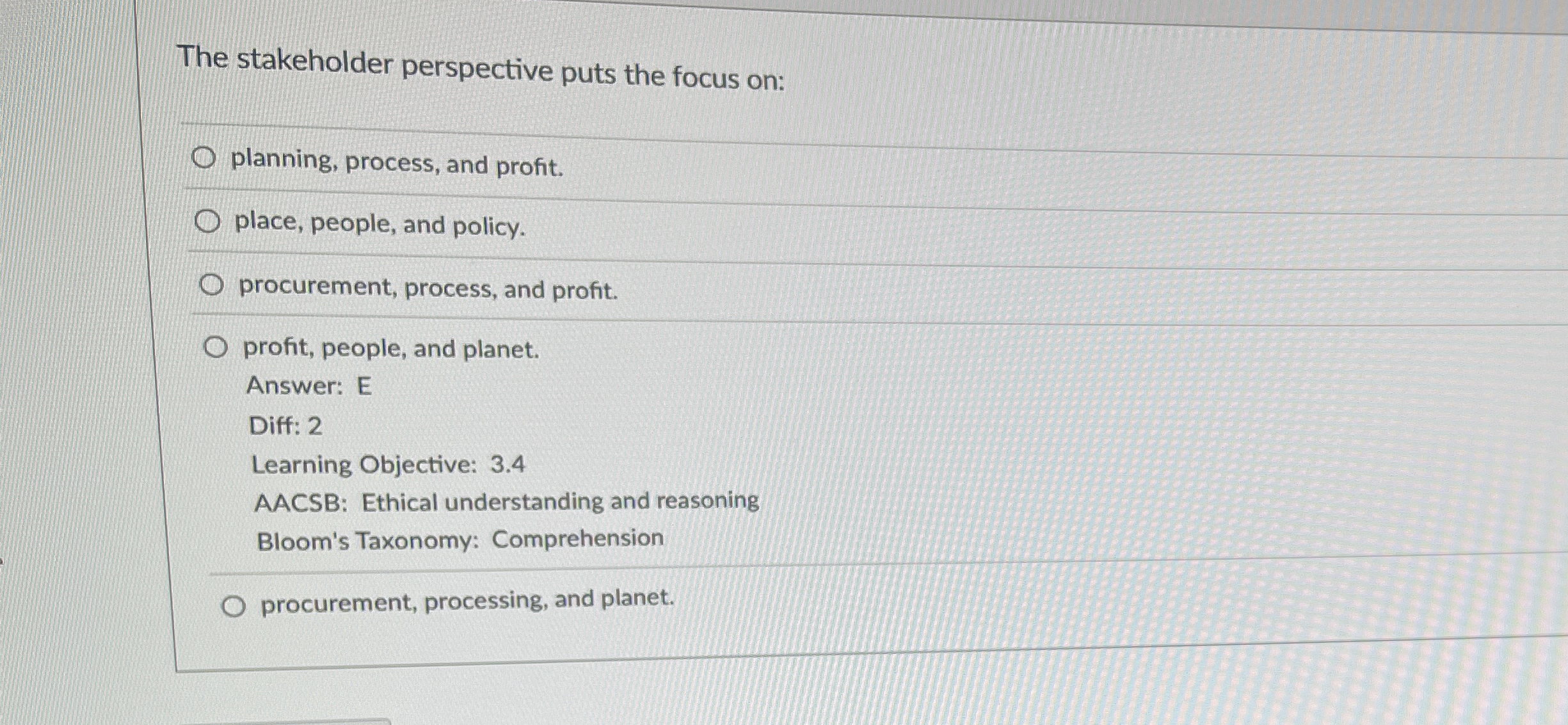 The stakeholder perspective puts the focus on: