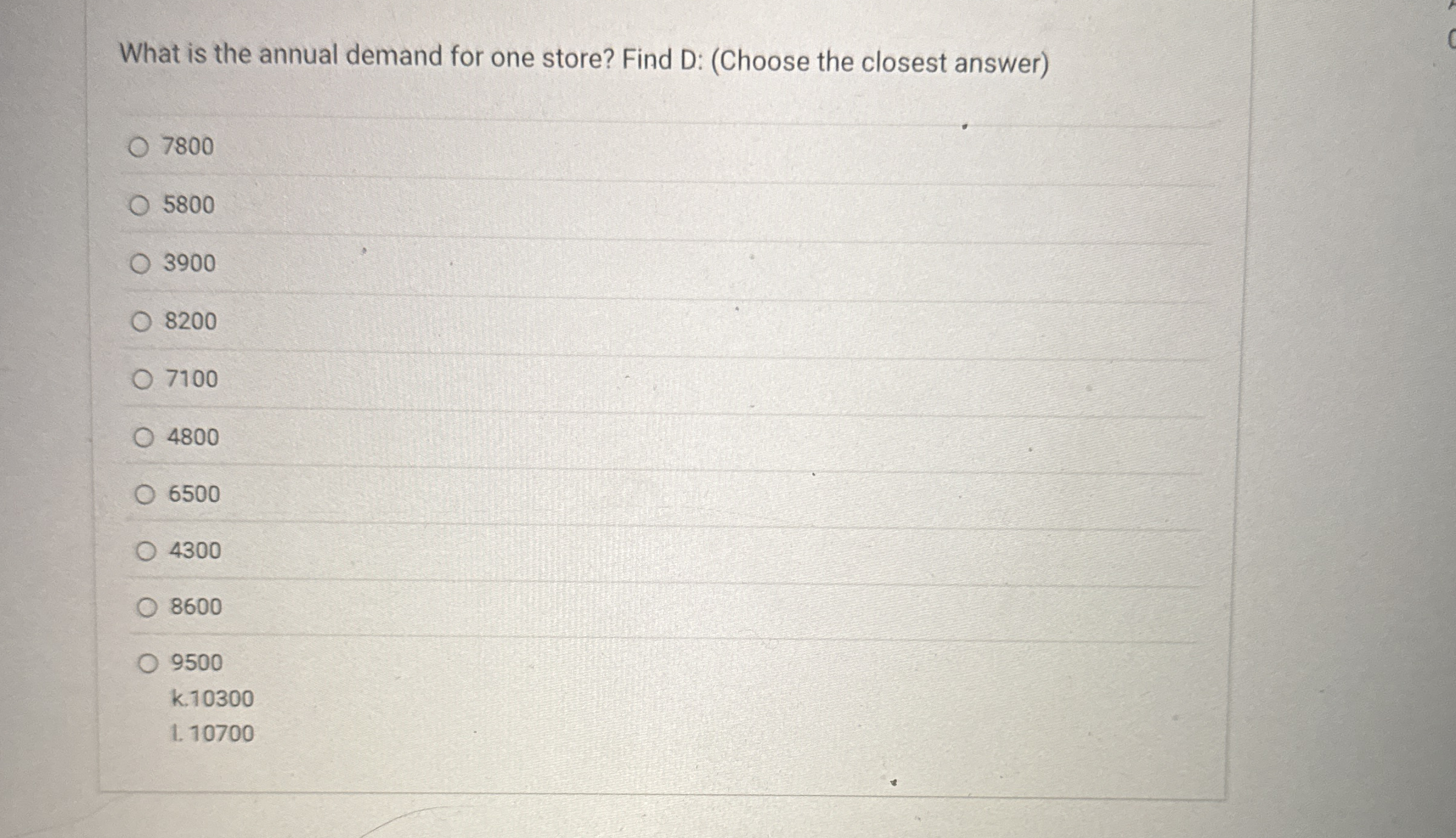 What is the annual demand for one store? Find D: