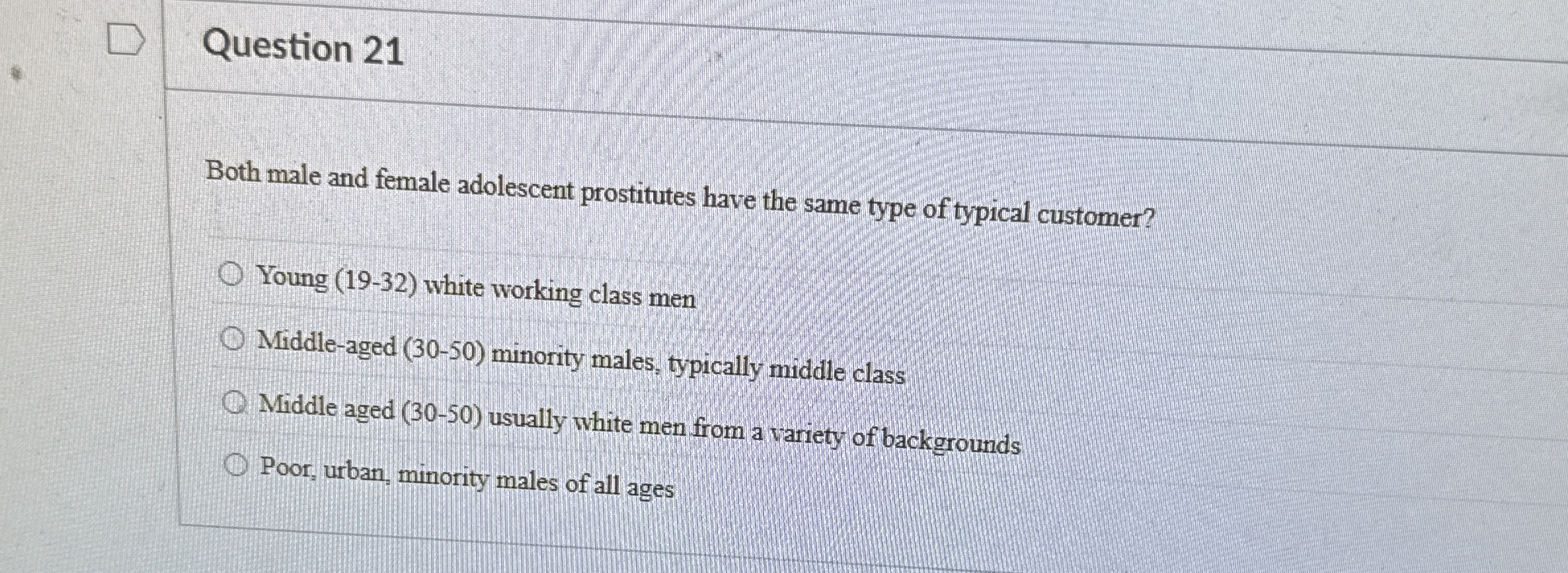 Question 2 1 Both male and female adolescent