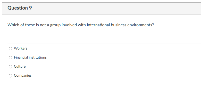 Question 9 Which of these is not a group involved