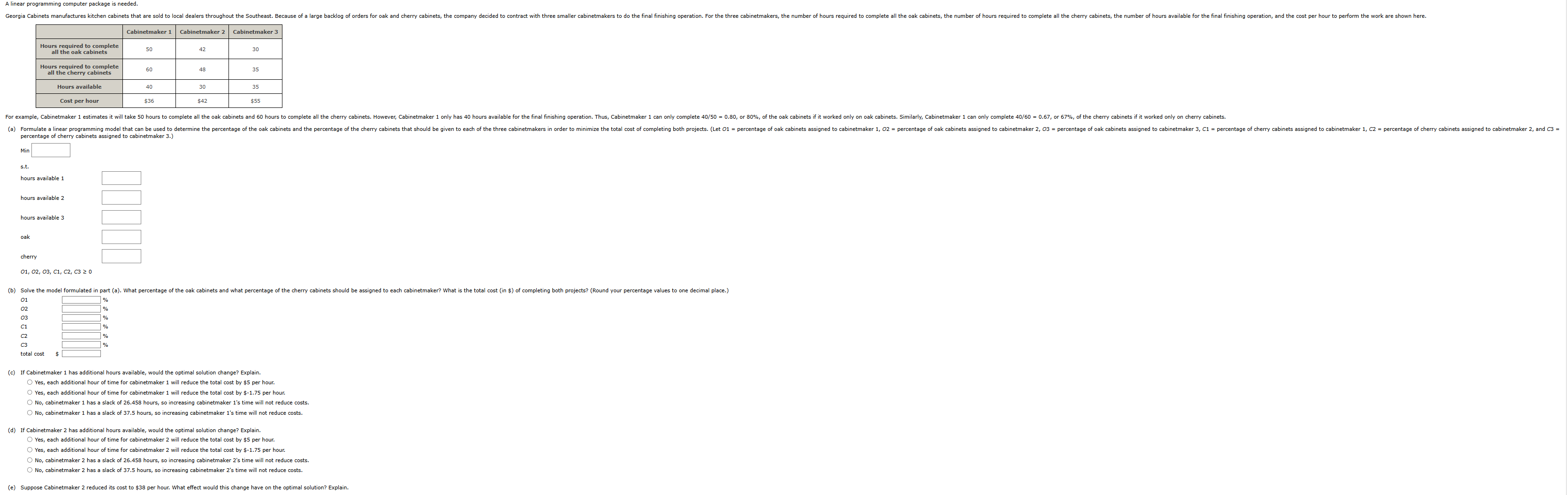 Min s . t . hours available 2 hours available 3