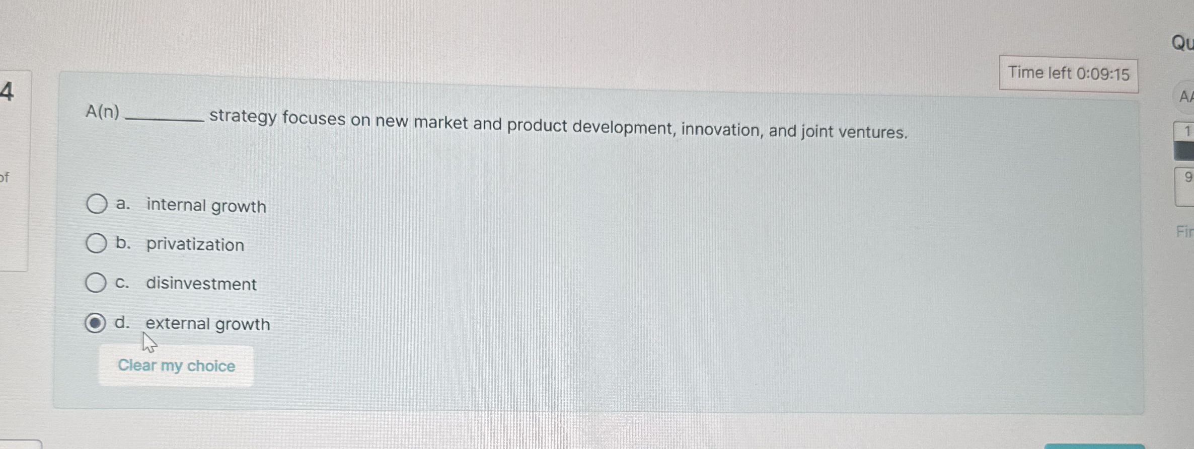 Time left 0 : 0 9 : 1 5 A ( n ) strategy focuses