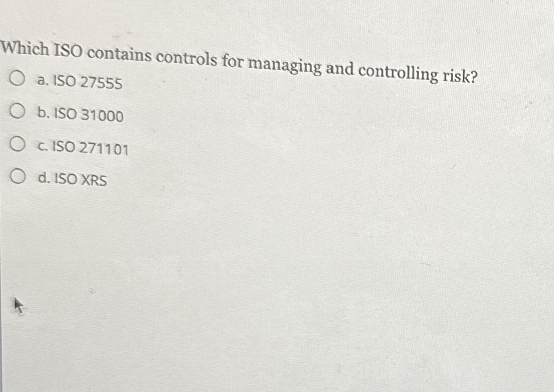 Which ISO contains controls for managing and
