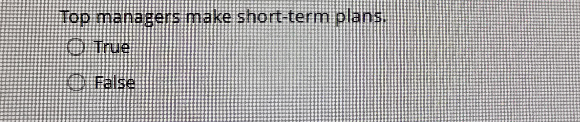 Top managers make short - term plans. True False
