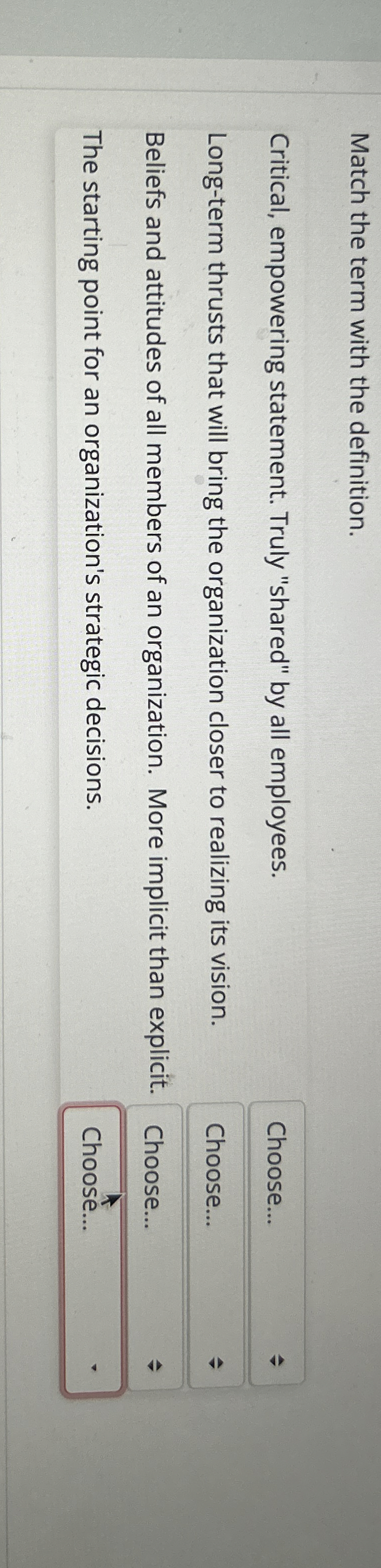 Match the term with the definition. Critical,