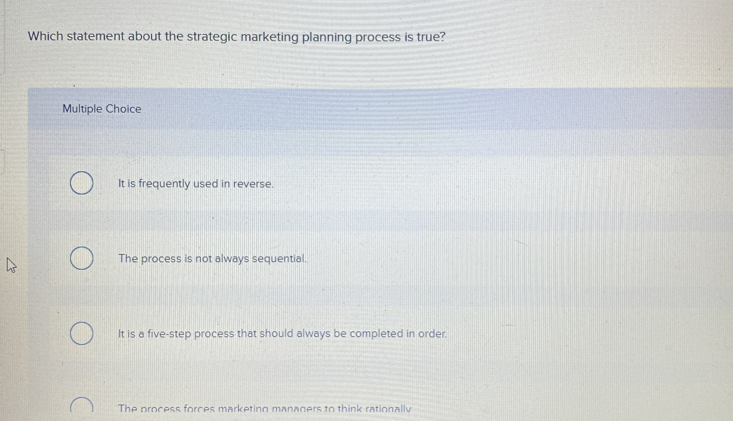 Which statement about the strategic marketing