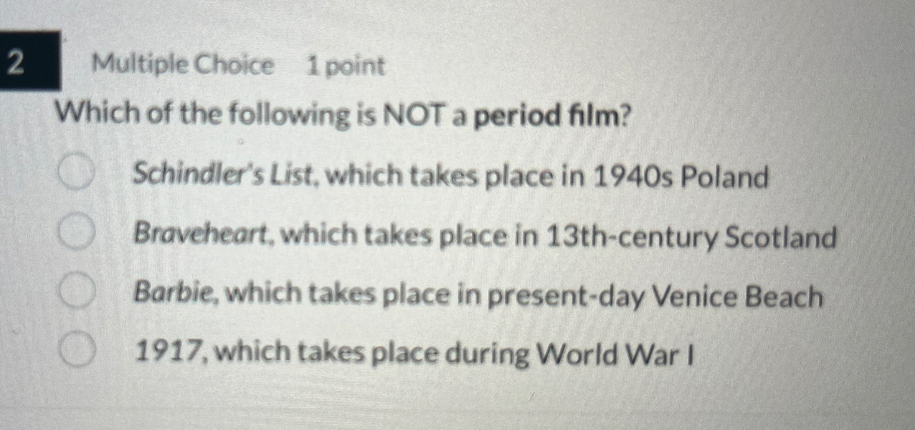 Multiple Choice 1 point Which of the following is