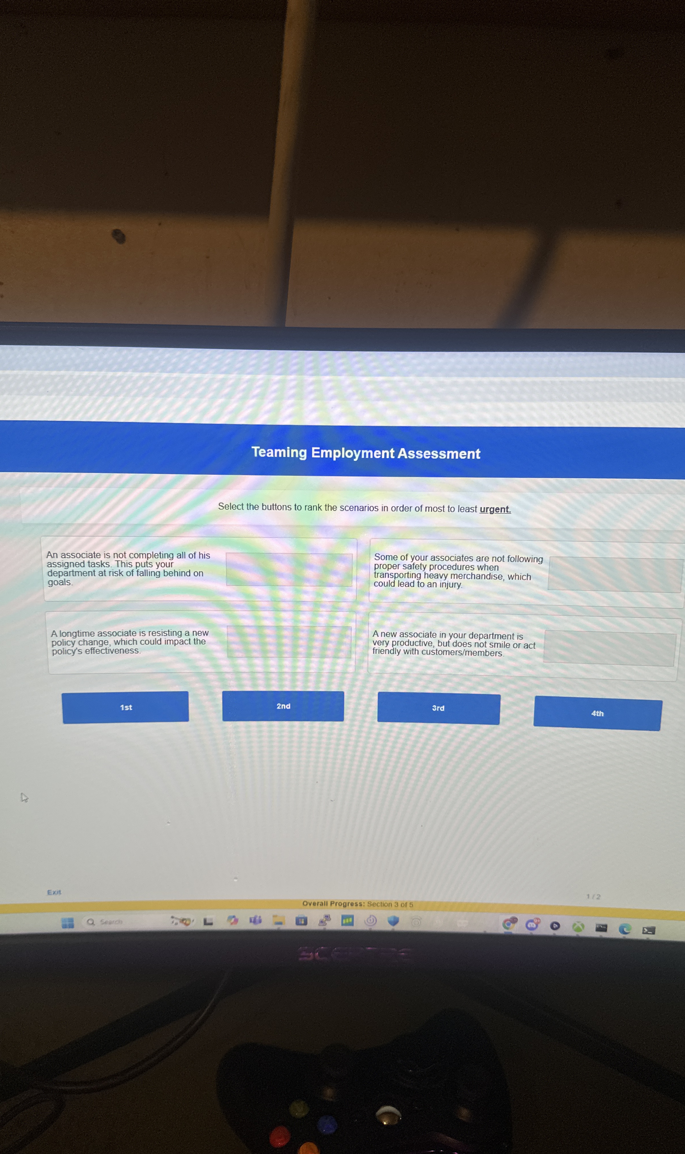 Teaming Employment Assessment Select the buttons