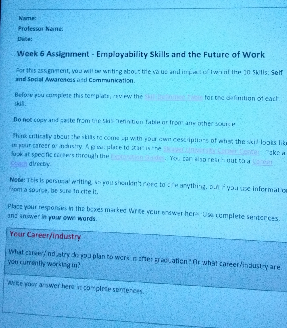 Name: Professor Name: Date: Week 6 Assignment -