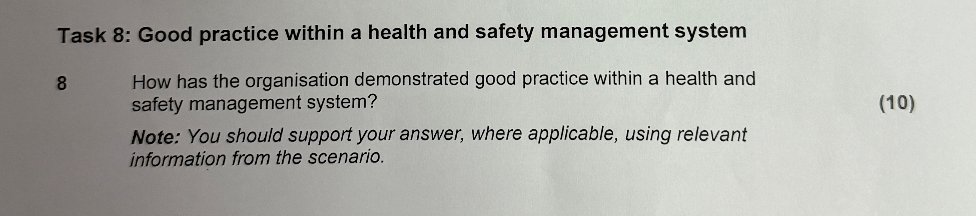 Task 8 : Good practice within a health and safety