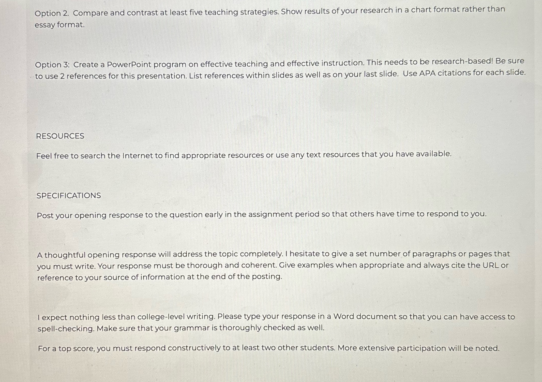 Option 2. Option 2. Compare and contrast at least