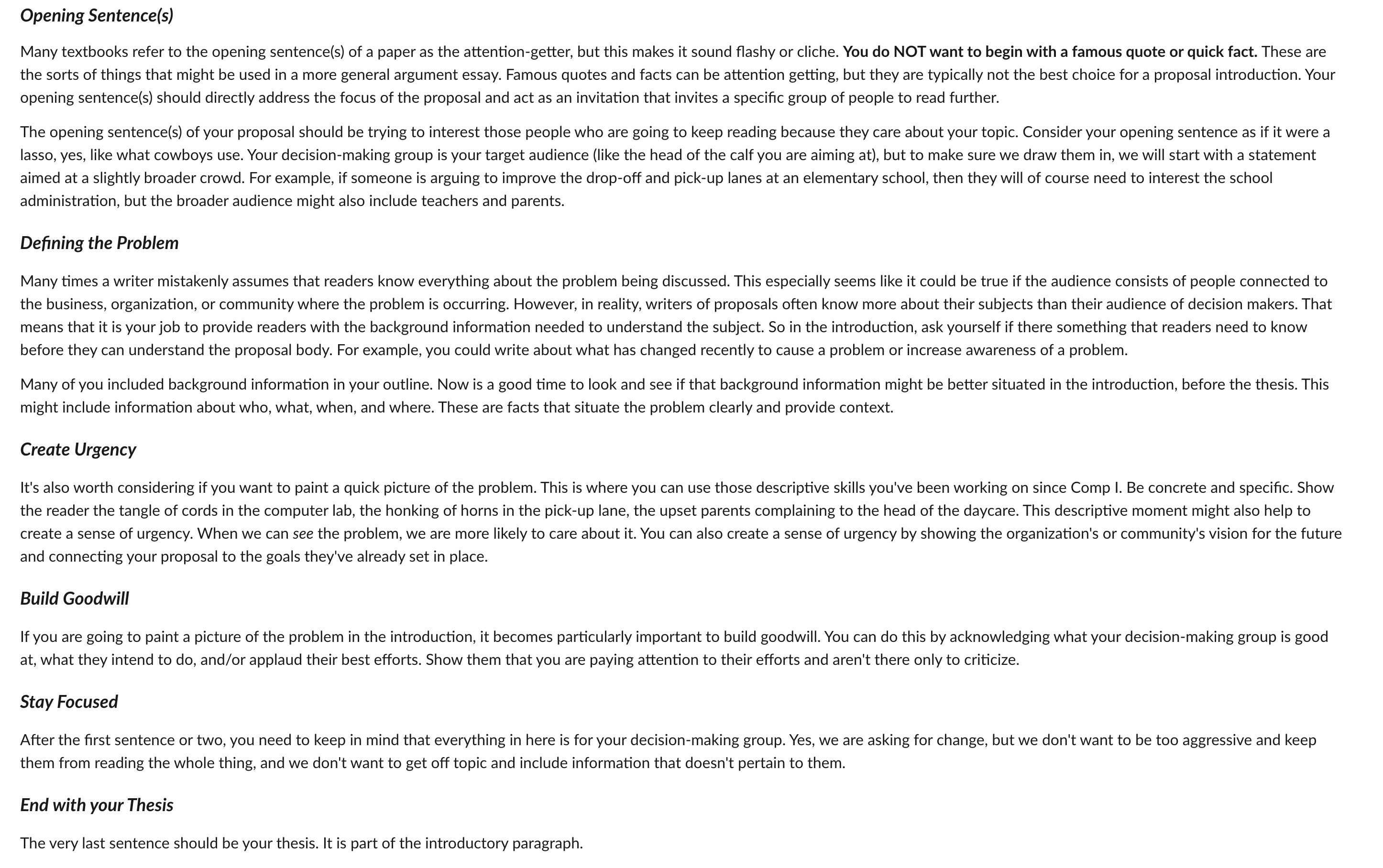 Write an early draft of a proposal introduction