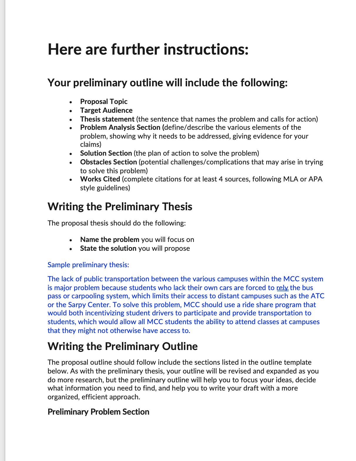 For this assignment, writ e a preliminary thesis