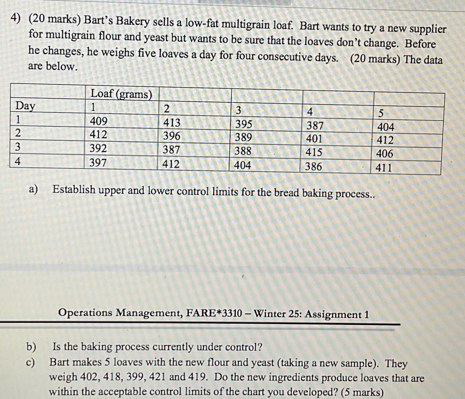 ( 2 0 marks ) Bart's Bakery sells a low - fat