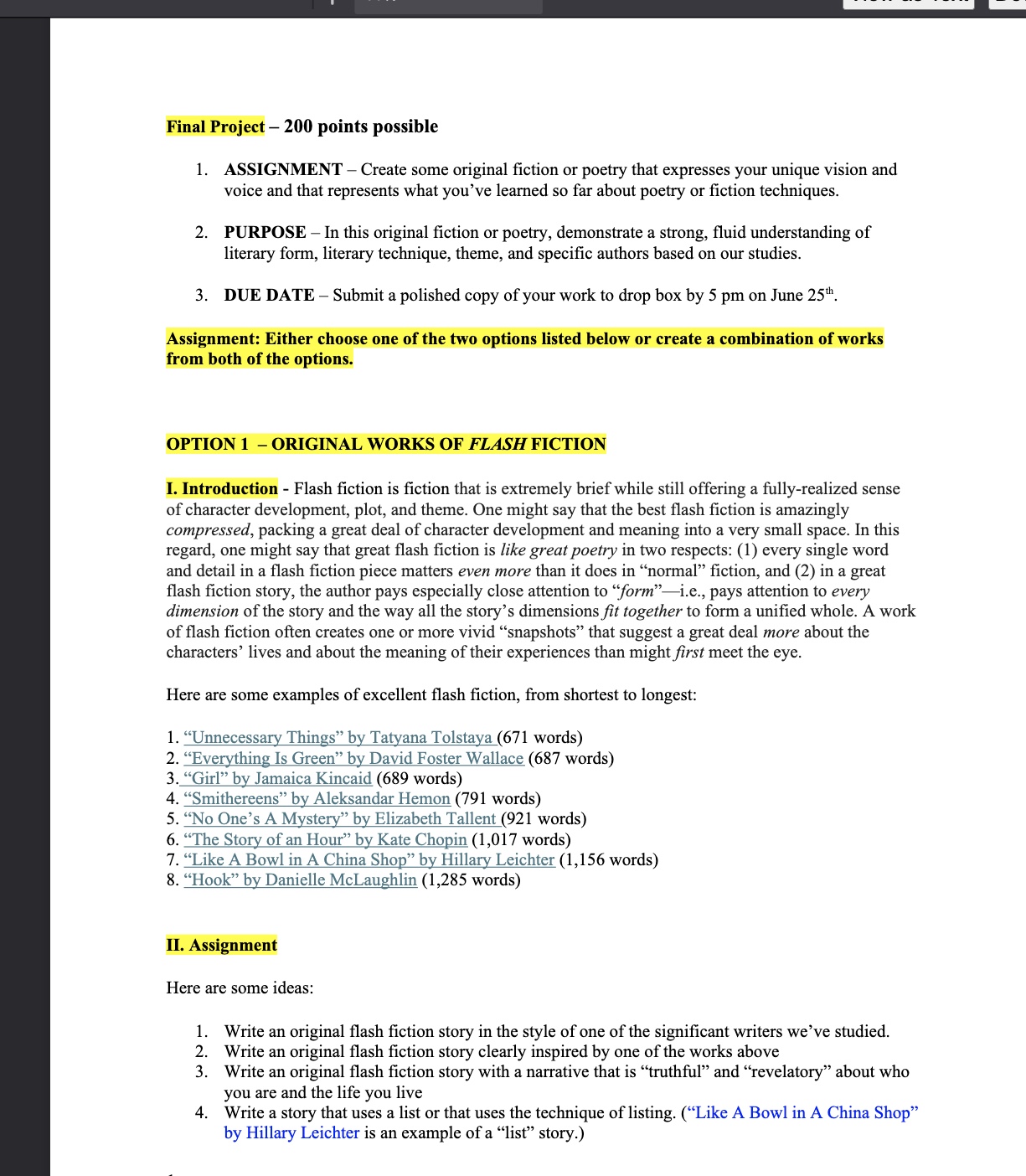 Final Project 200 points possible 1. ASSIGNMENT -