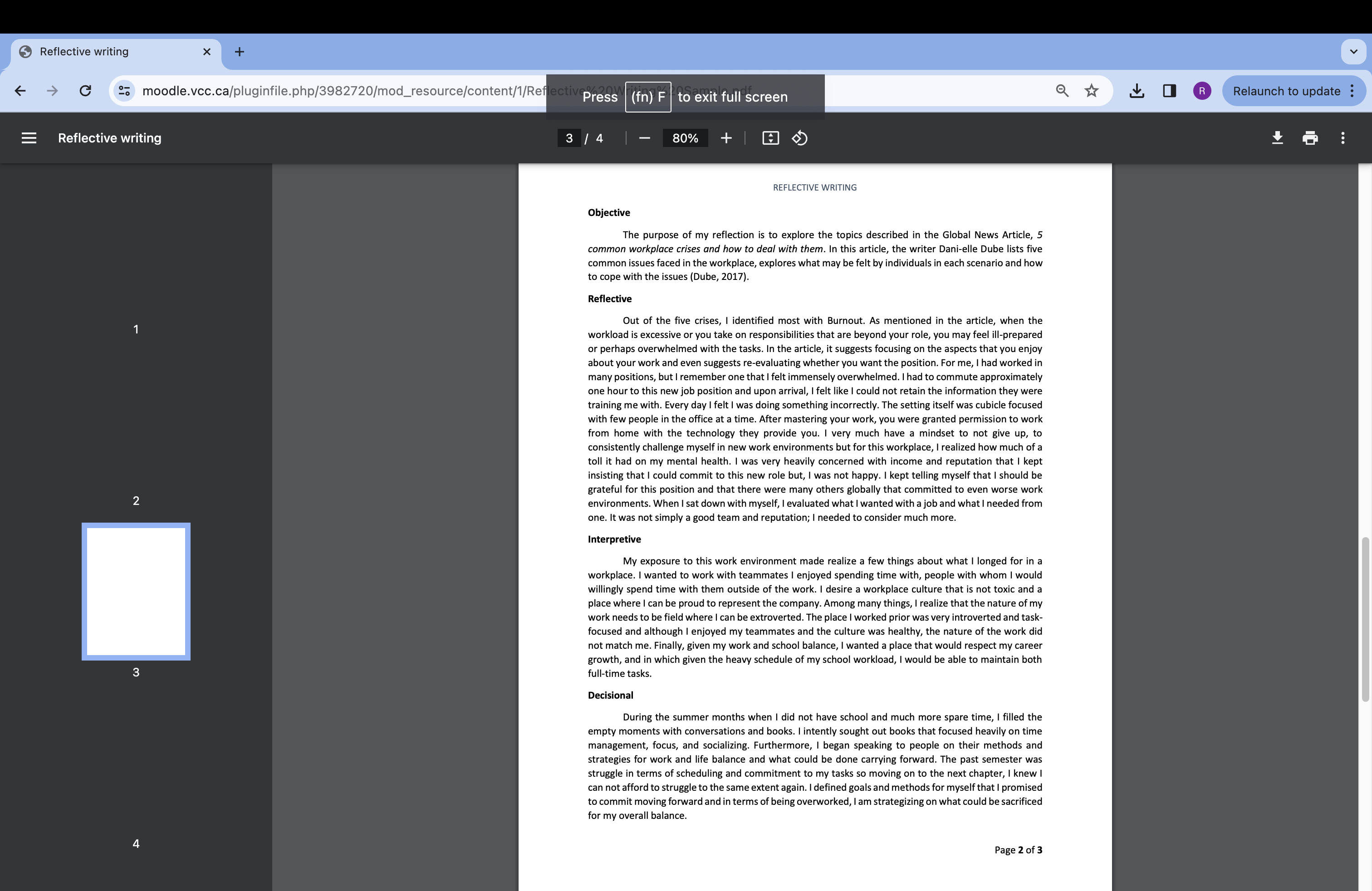 Reflective Writing Guidelines Make sure the