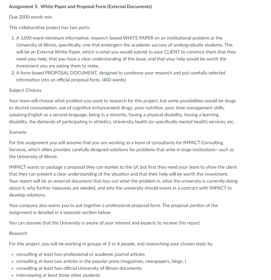 Assignment 5: White Paper and Proposal Form