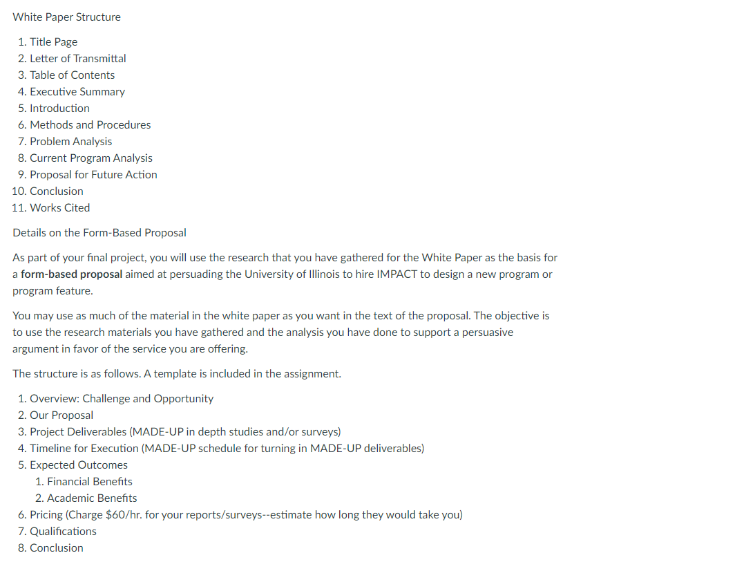 Assignment 5: White Paper and Proposal Form