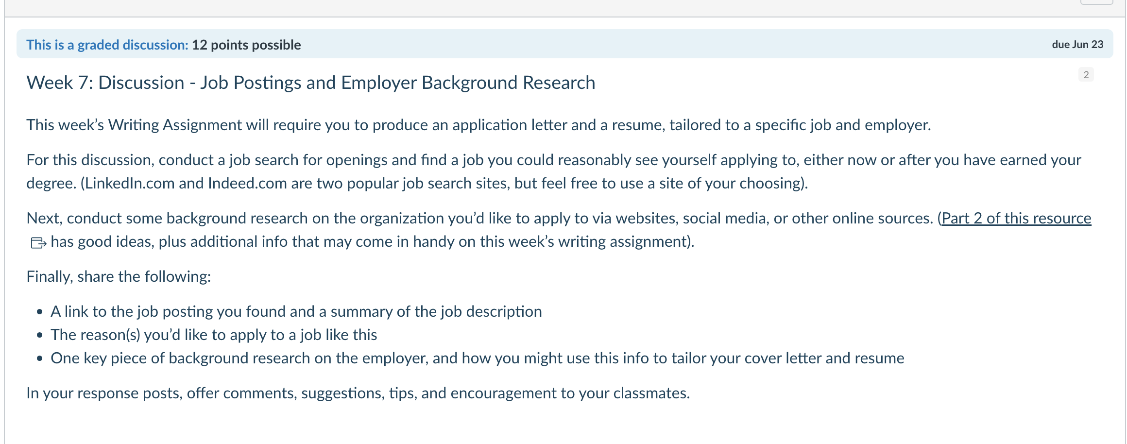 This is a graded discussion: 12 points possible