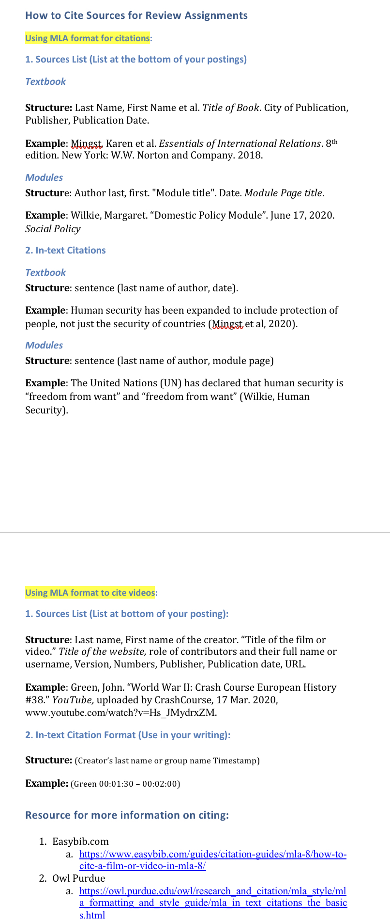 How to Cite Sources for Review Assignments Using
