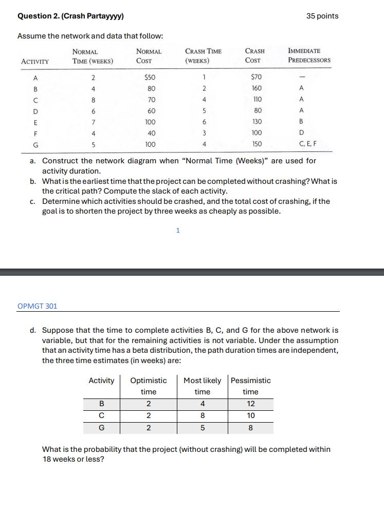 Question 2 . ( Crash Partayyyy ) Assume the