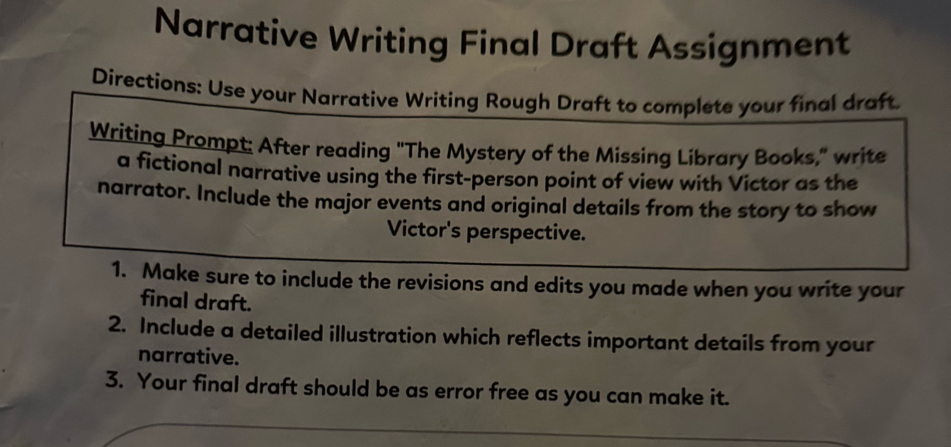 Narrative Writing Final Draft Assignment