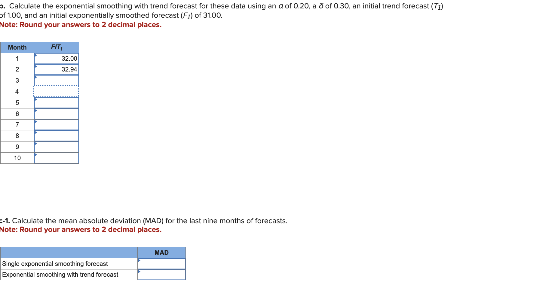 b . Calculate the exponential smoothing with
