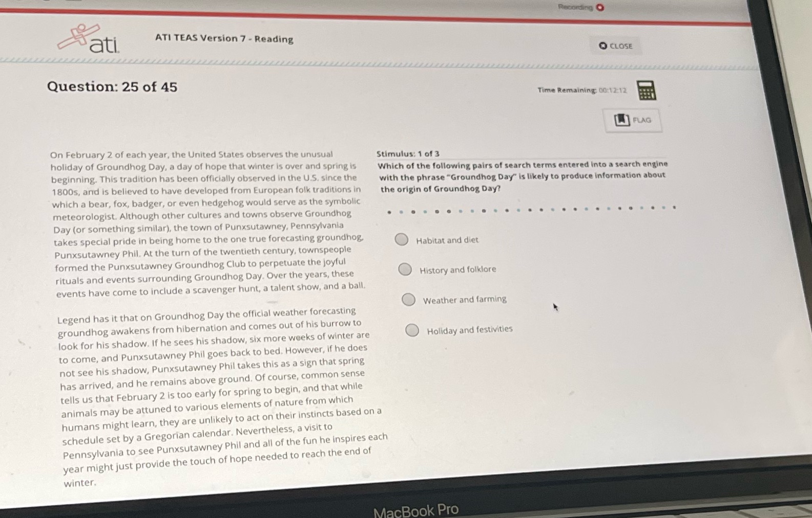 Recording O Bati ATI TEAS Version 7 - Reading