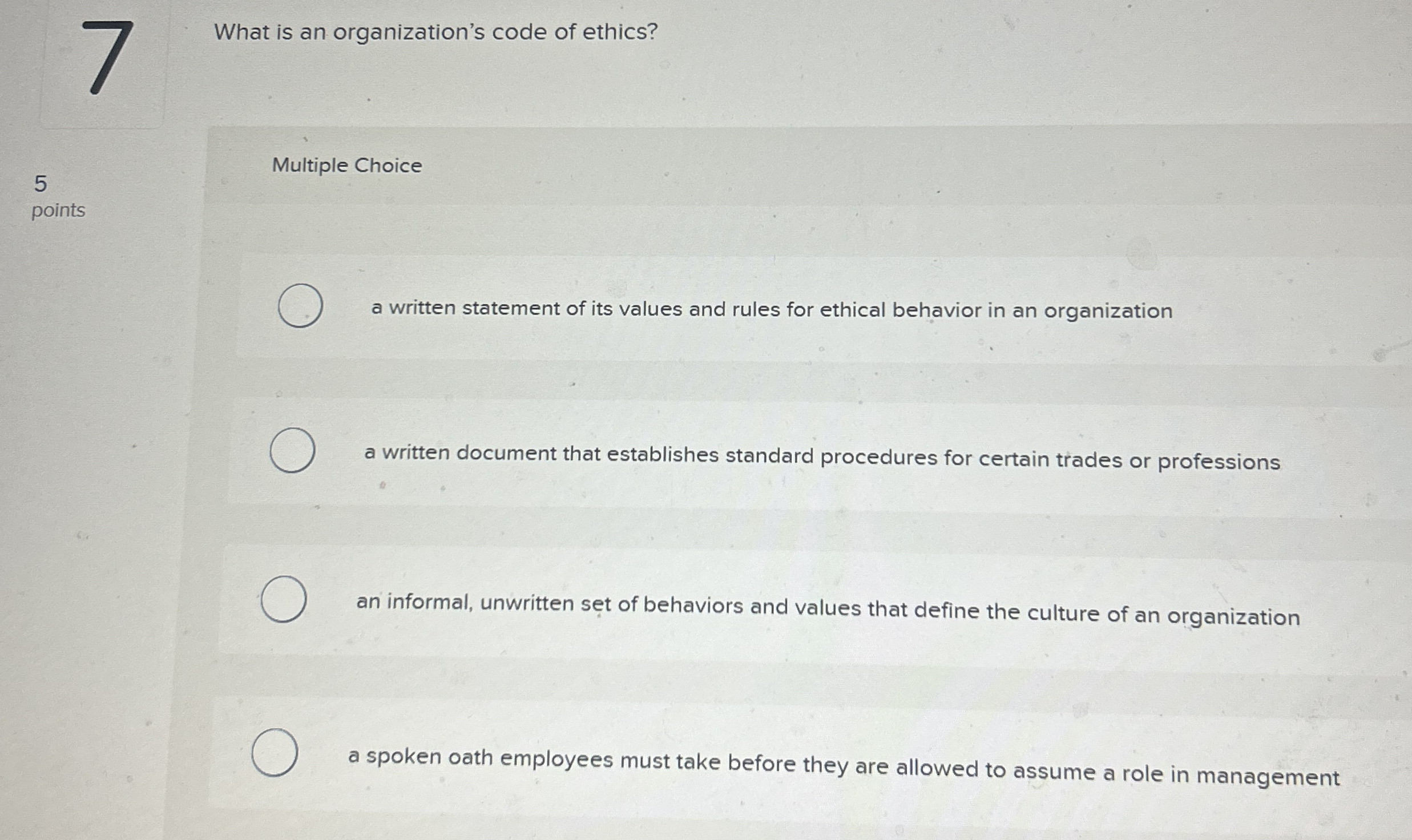 What is an organization's code of ethics?