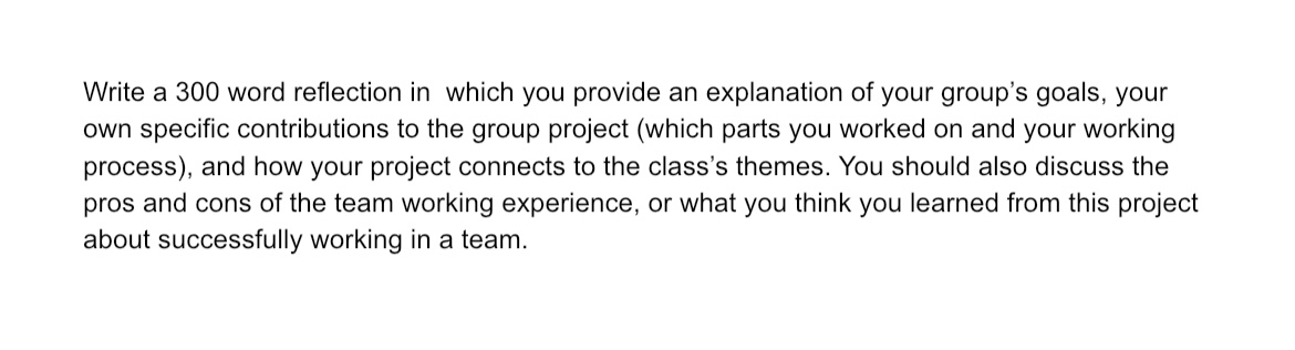 Write a 300 word reflection in which you provide