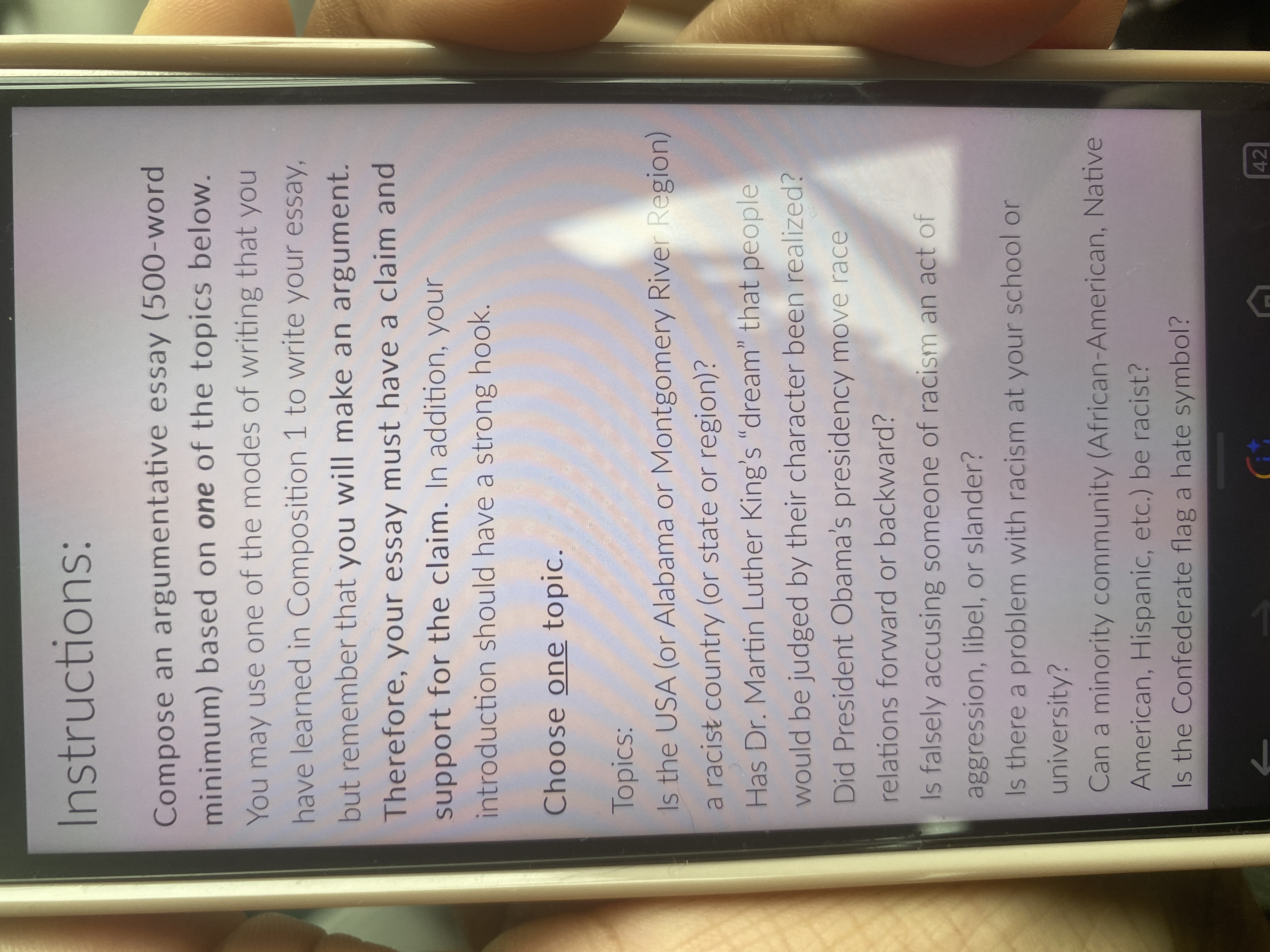 Instructions: Compose an argumentative essay