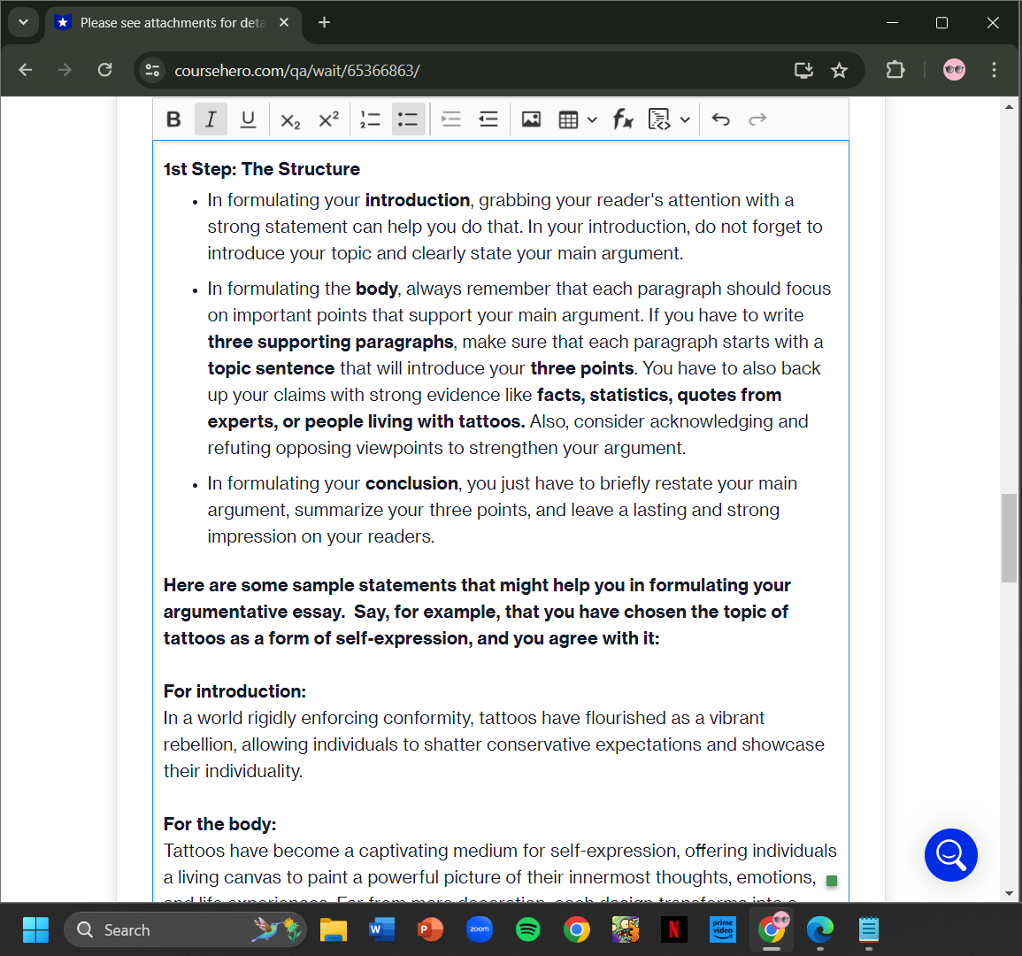 Instructions: Compose an argumentative essay