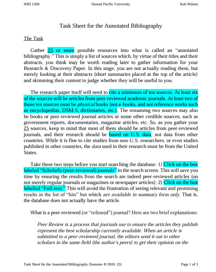 WRI 1200 Hawaii Pacific University Eob Wilson