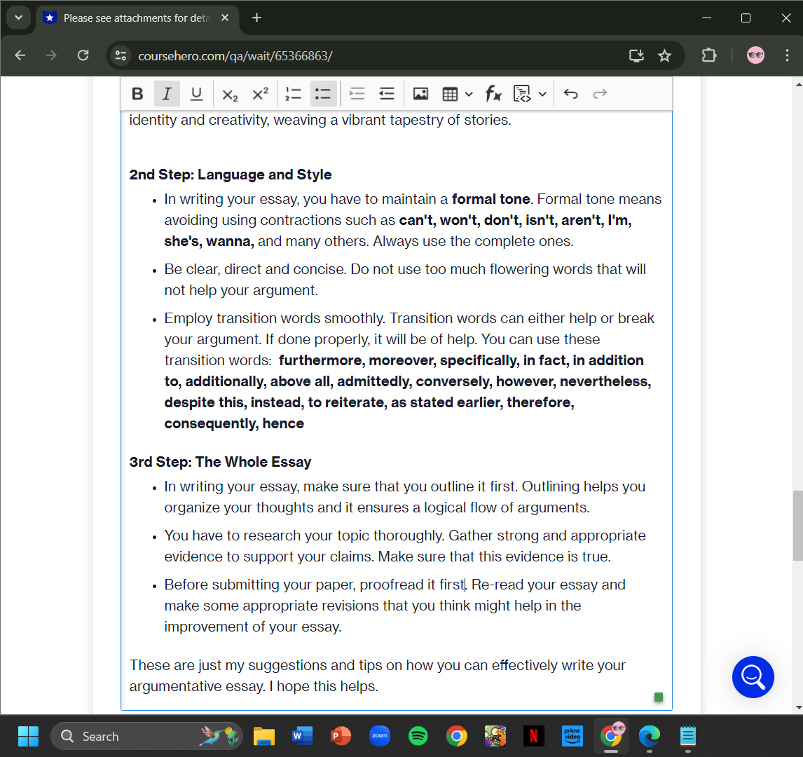 Instructions: Compose an argumentative essay