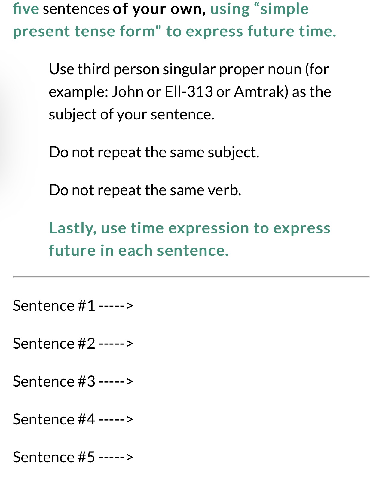 Can you help me with this please five sentences