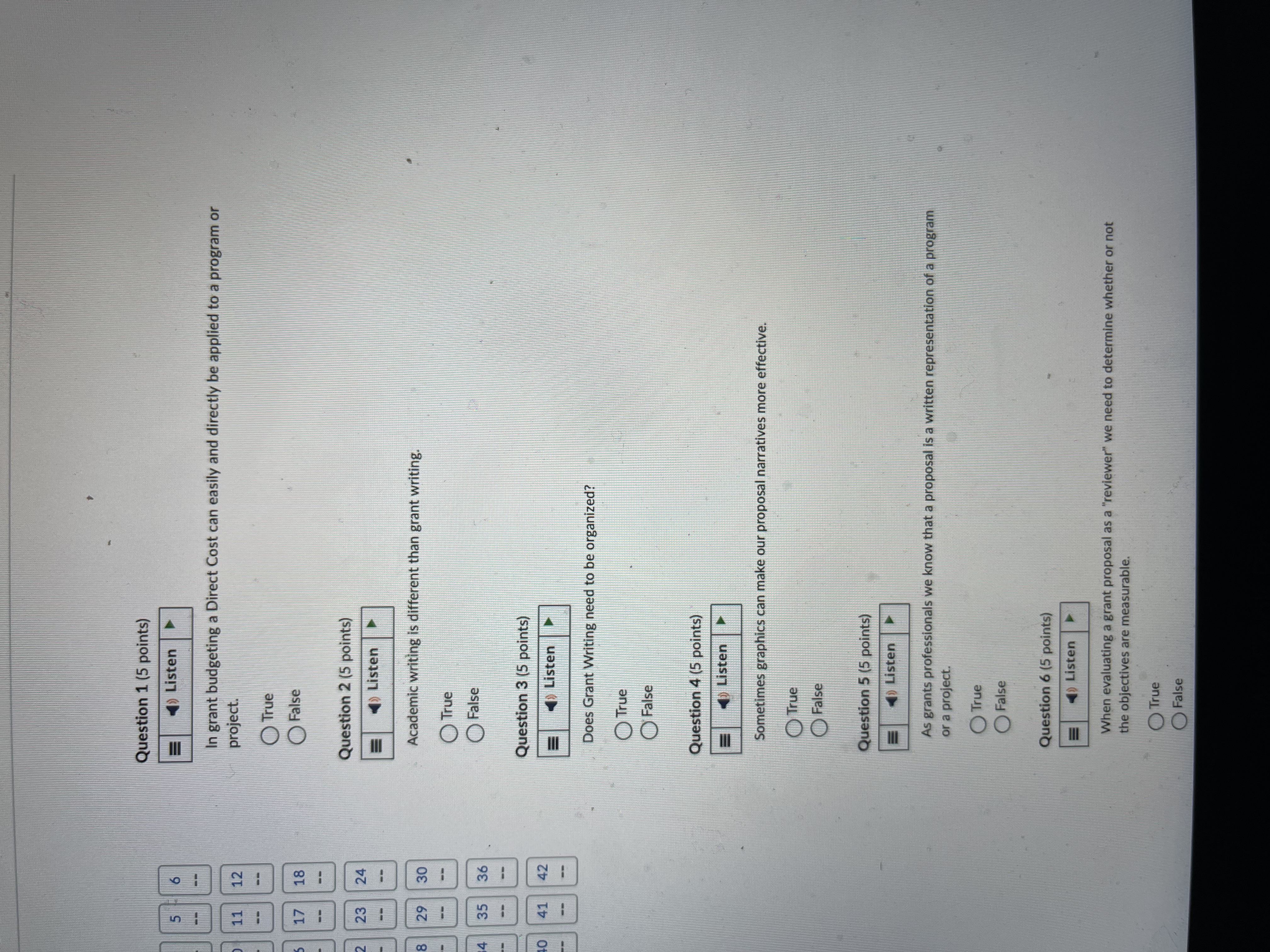 Question 1 (5 points) 6 Listen U In grant