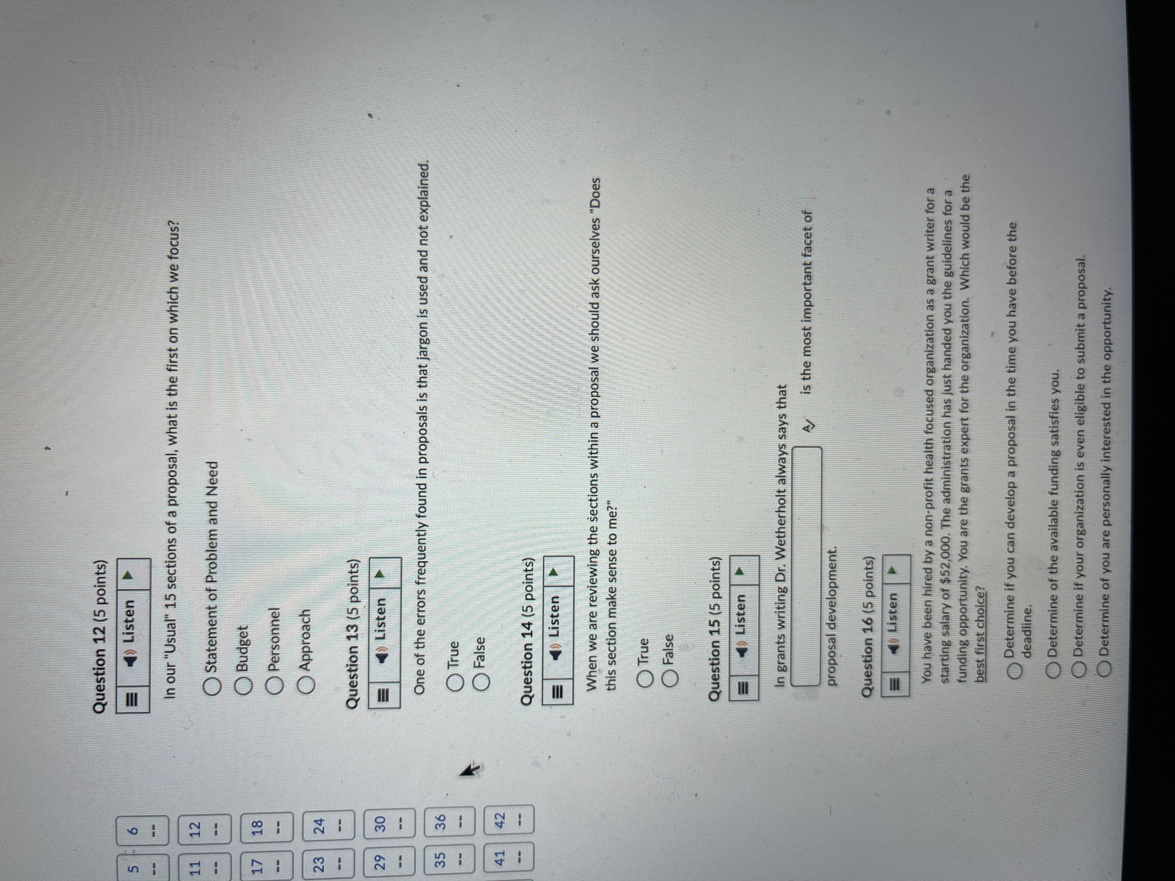 Question 1 (5 points) 6 Listen U In grant