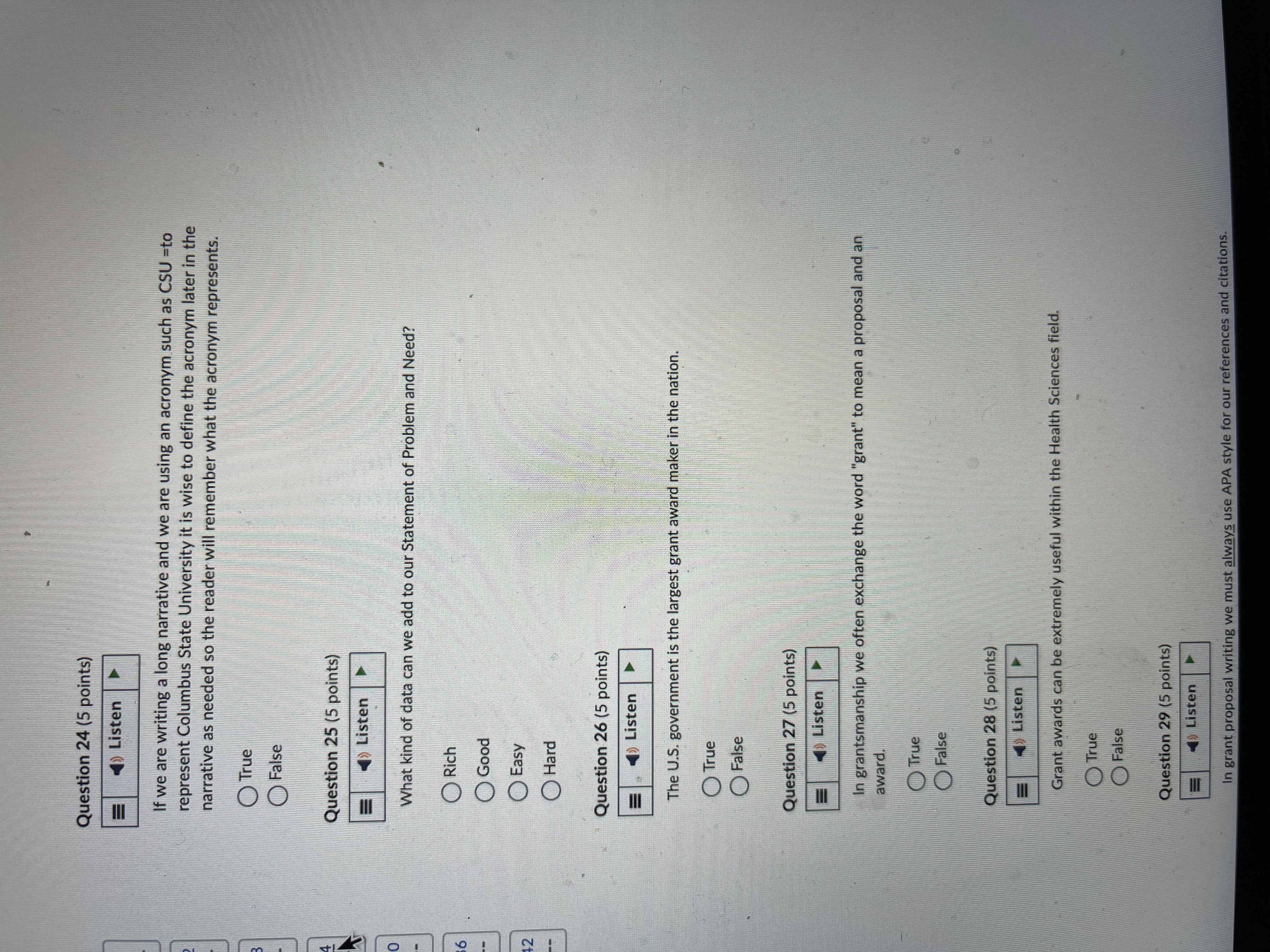 Question 1 (5 points) 6 Listen U In grant