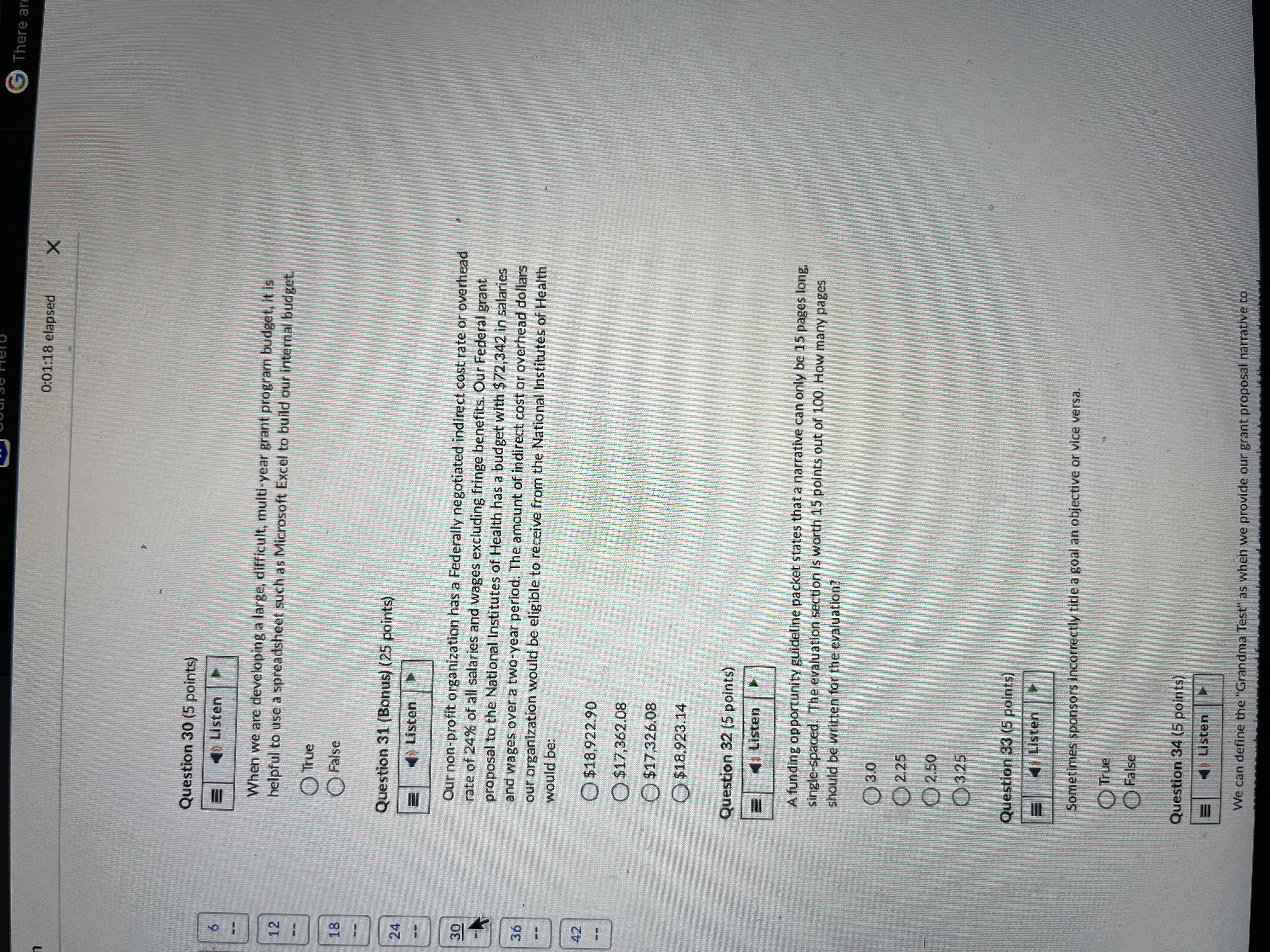 Question 1 (5 points) 6 Listen U In grant