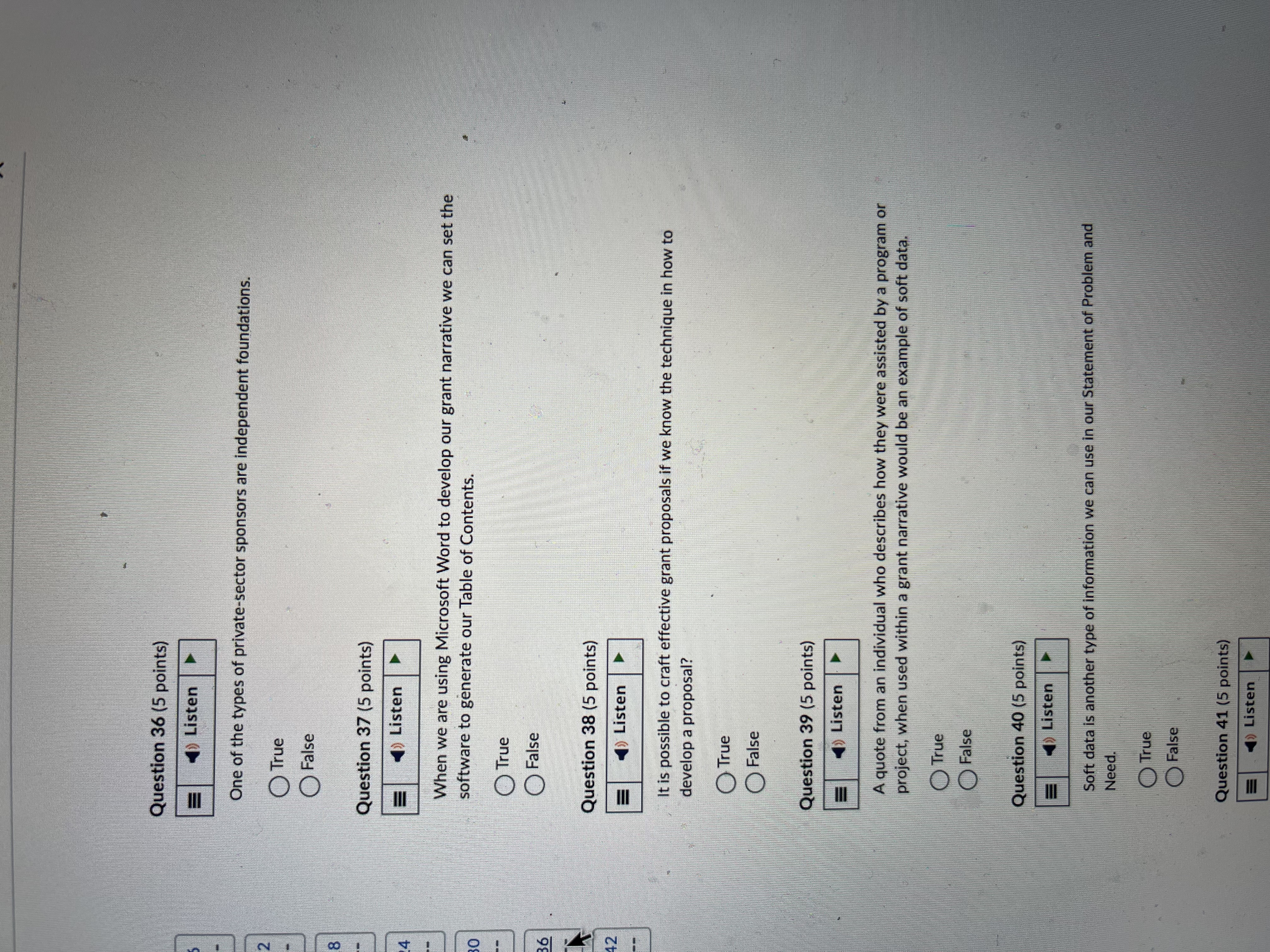 Question 1 (5 points) 6 Listen U In grant