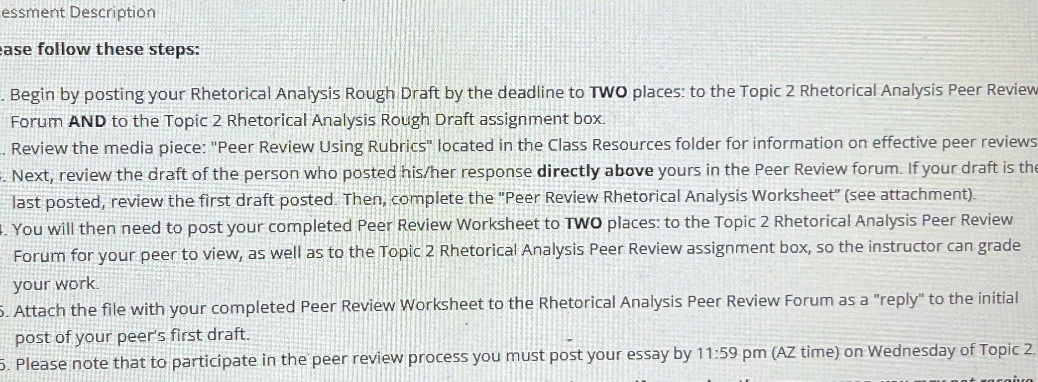 essment Description ase follow these steps: Begin